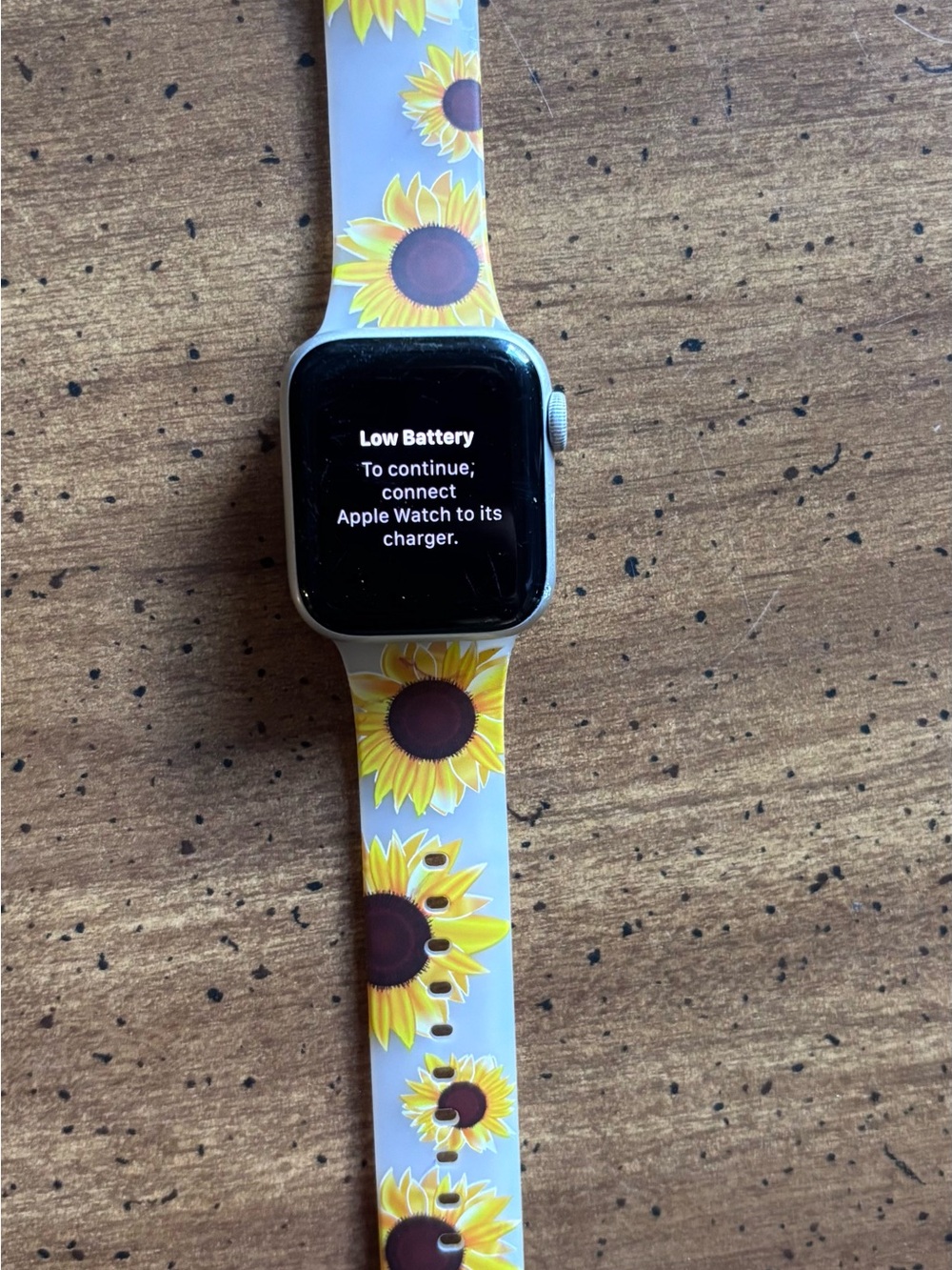 Apple Watch with Yellow Sunflower Silicone Band on White